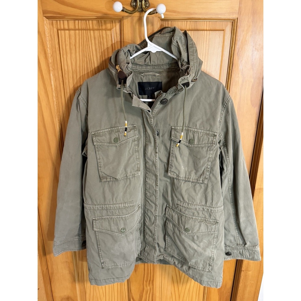J.Crew Re-Imagined Mens M Olive Green Cotton Field Jacket Hooded Utility Coat